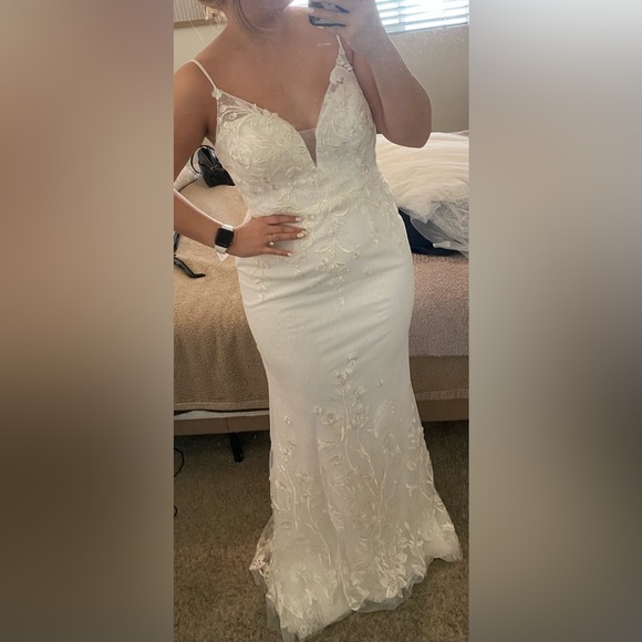 Azazie Diamond White‎ Mermaid Sequins Tulle Dress - Picture 5 of 7